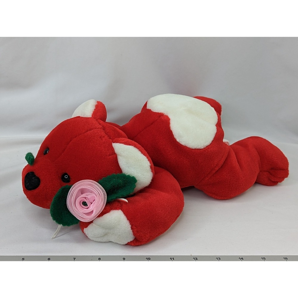 Commonwealth Red Bear Plush 14 Inch Pink Rose Stuffed Animal‎ Toy